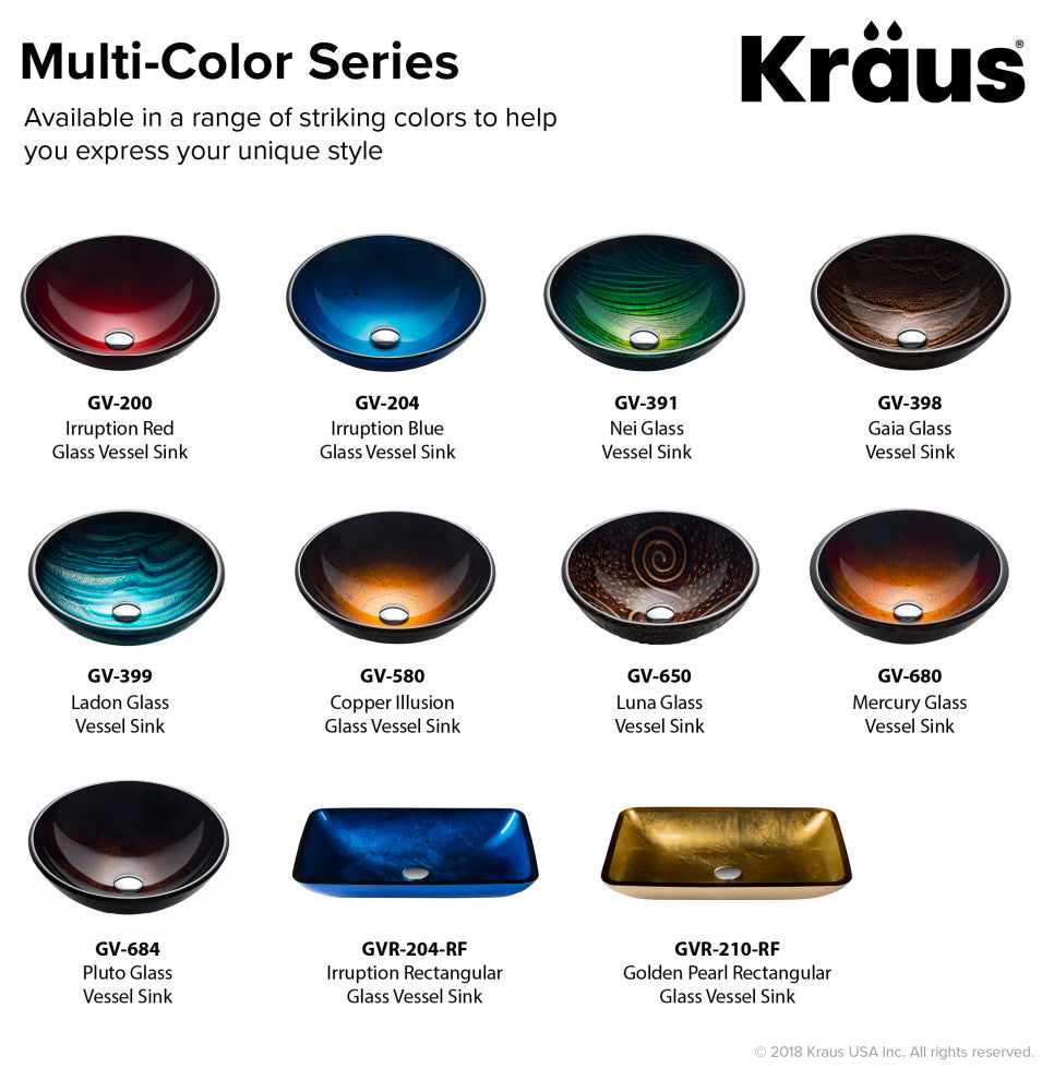 Nature Series 17" Round Blue Glass Vessel 19mm Bathroom Sink