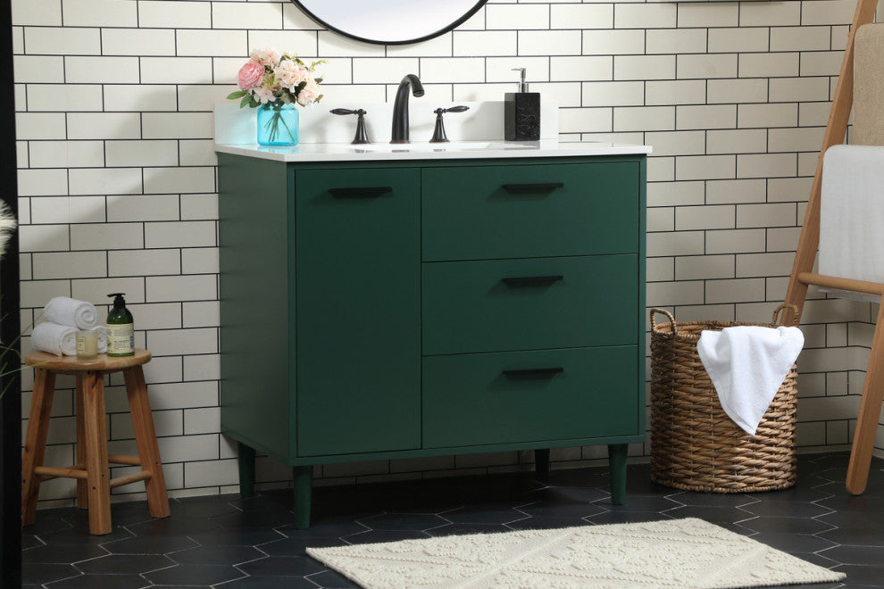 Home Living Modern Natural Oak-Light Bathroom Vanity, Green, 36"