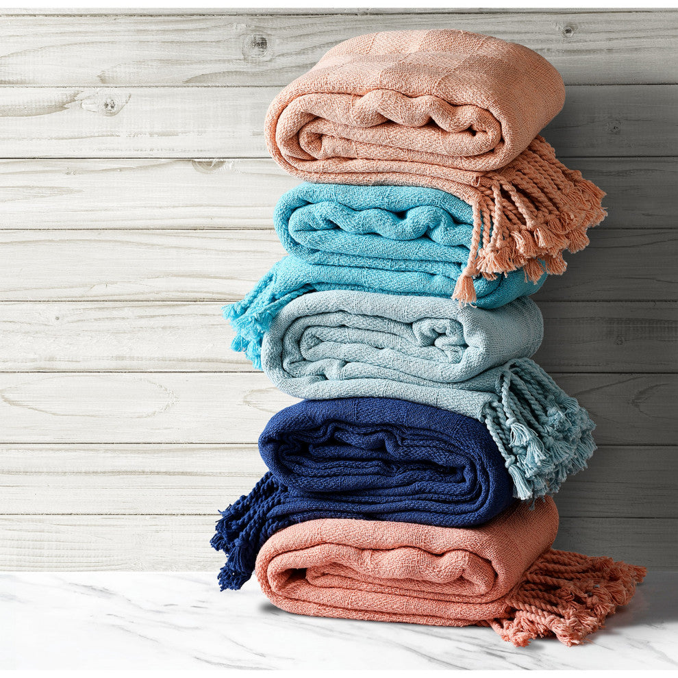 Diamonds Fringe Throw Blanket, Peach