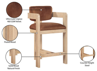 Sacha Upholstered Bar and Counter Stool, Cognac, Velvet, Natural