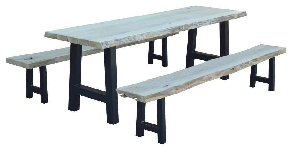Live Edge Locust Ridgemont Table with 2 Benches, Unfinished, 8 Foot