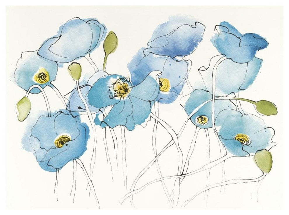 "Black Line Poppies III Watercolor" Paper Print by Shirley Novak, 50"x38"