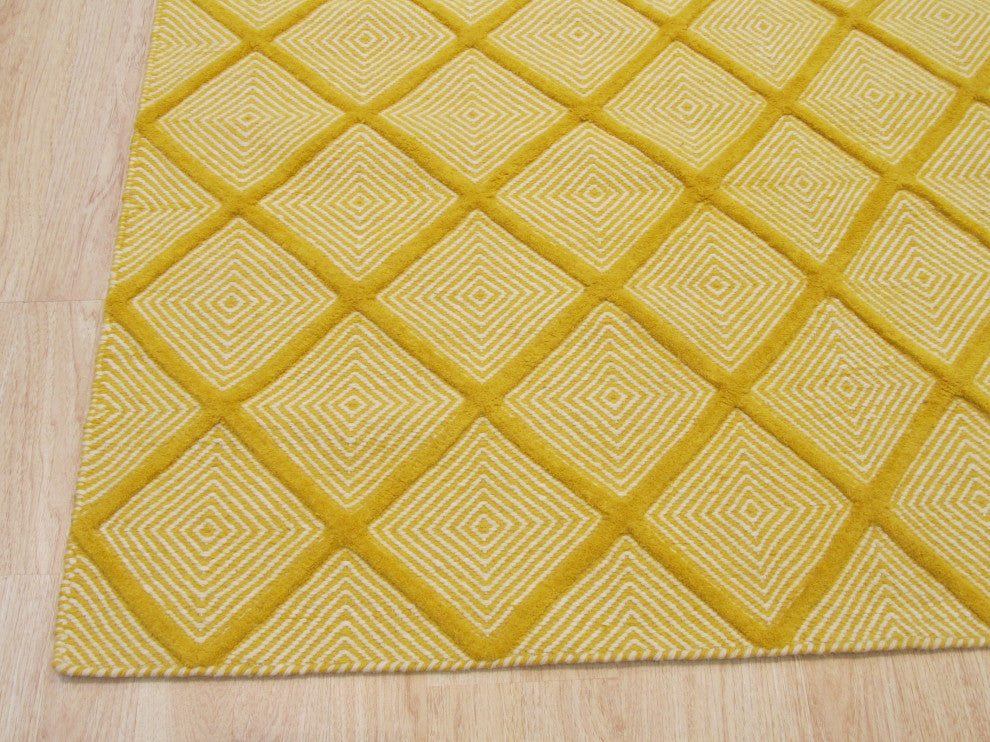 Handmade Wool Yellow Transitional Trellis Xavier Rug, 8'x10'