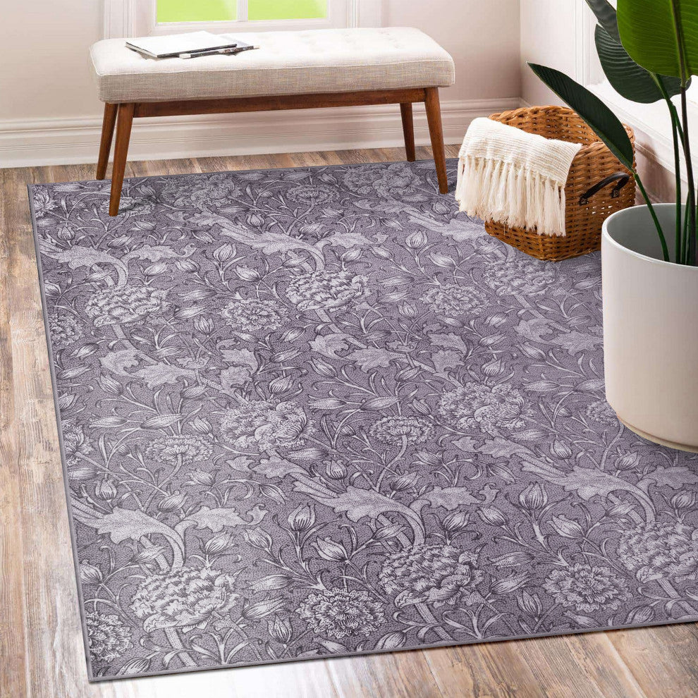 My Magic Carpet Washable Rug Kalini Floral Woodland Brown, 5' X 7'