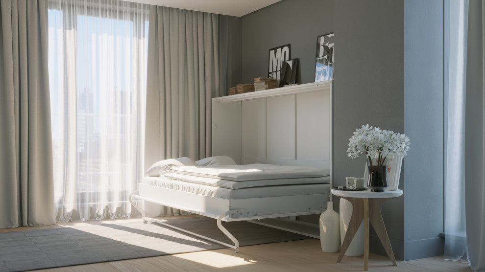 Contempo Horizontal Wall Bed, European Full Size, White/White Gloss