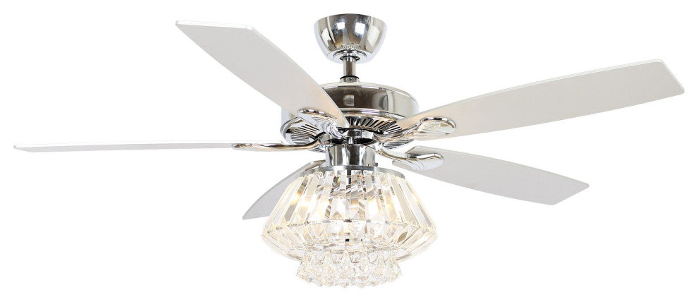 Modern Crystal Ceiling Fan With Lights and Remote Control, 5 Blades, Chrome