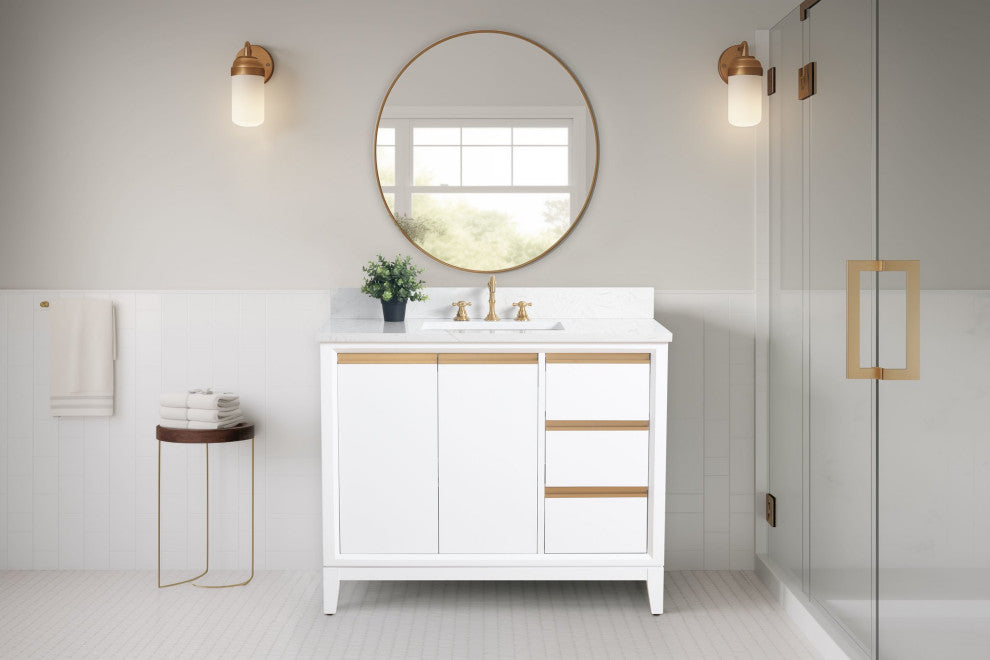 Vanity Art Bathroom Vanity With Sink, White, 42" Single