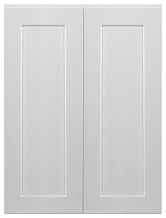 Wall Mount Storage Cabinet, Soft Closing Framed Door & Inner Shelves, White, 27"