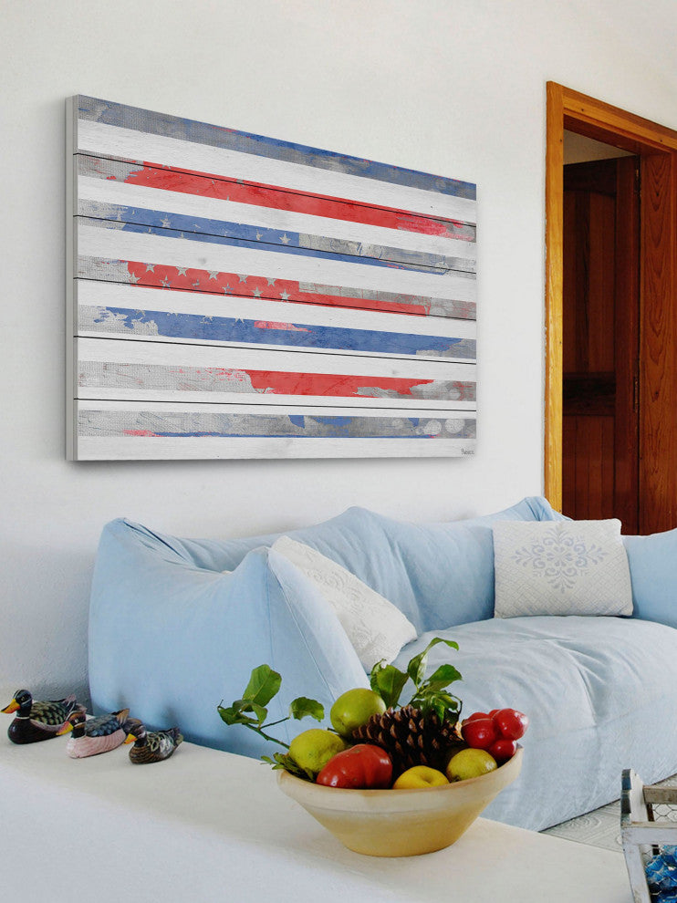 "Striped America" Print on White Wood, 36"x24"