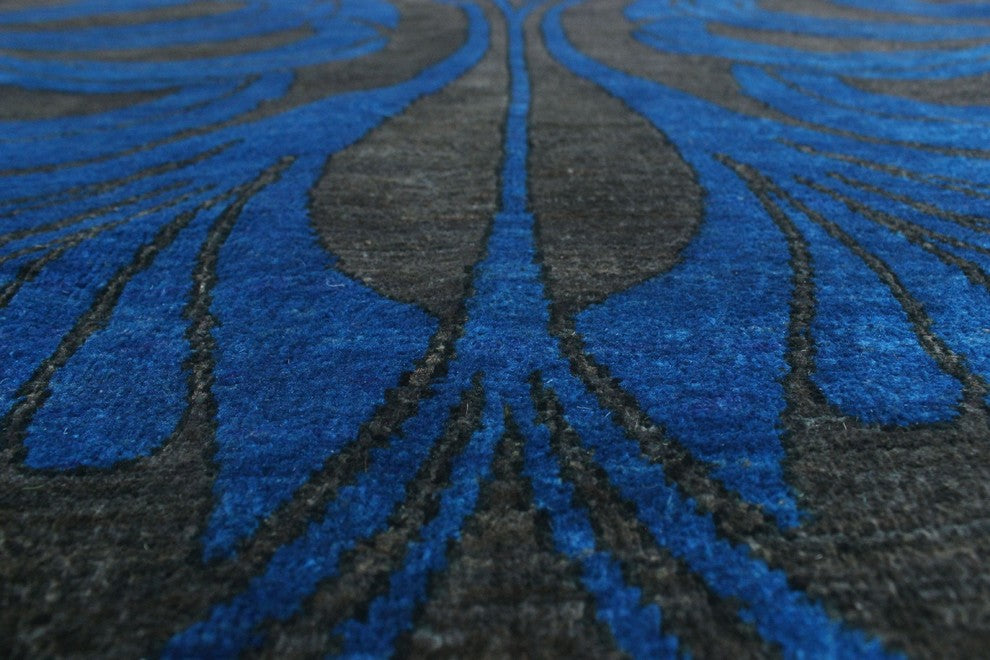 Aria Fine Chobi Omorose Blue and Black Rug, 10'3x13'9