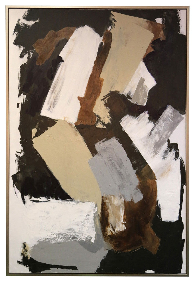 Pensive Hand Painted Abstract Wall Art Gold Frame
