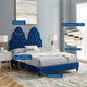 Tufted Platform Bed Frame, Twin Size, Velvet, Blue Navy, Modern Contemporary