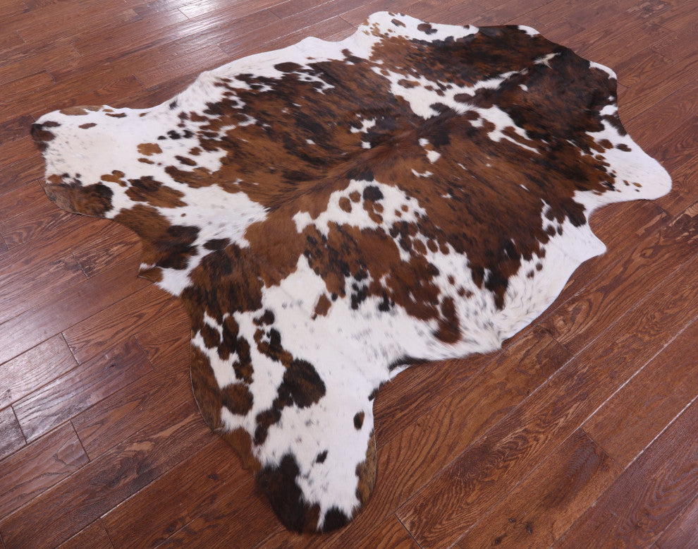 6' 10" X 6' 0" Brown and White Natural Cowhide Rug C2356
