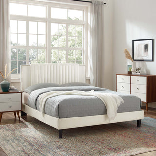 Zahra Channel Tufted Performance Velvet Queen Platform Bed, White
