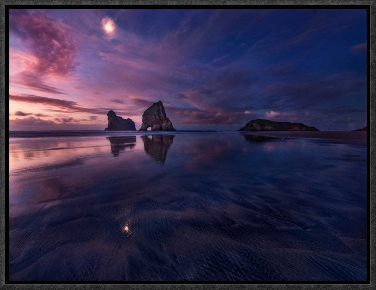 "Golden Bay When Night Falls" Framed Canvas Giclee by Yan Zhang, 17x13"