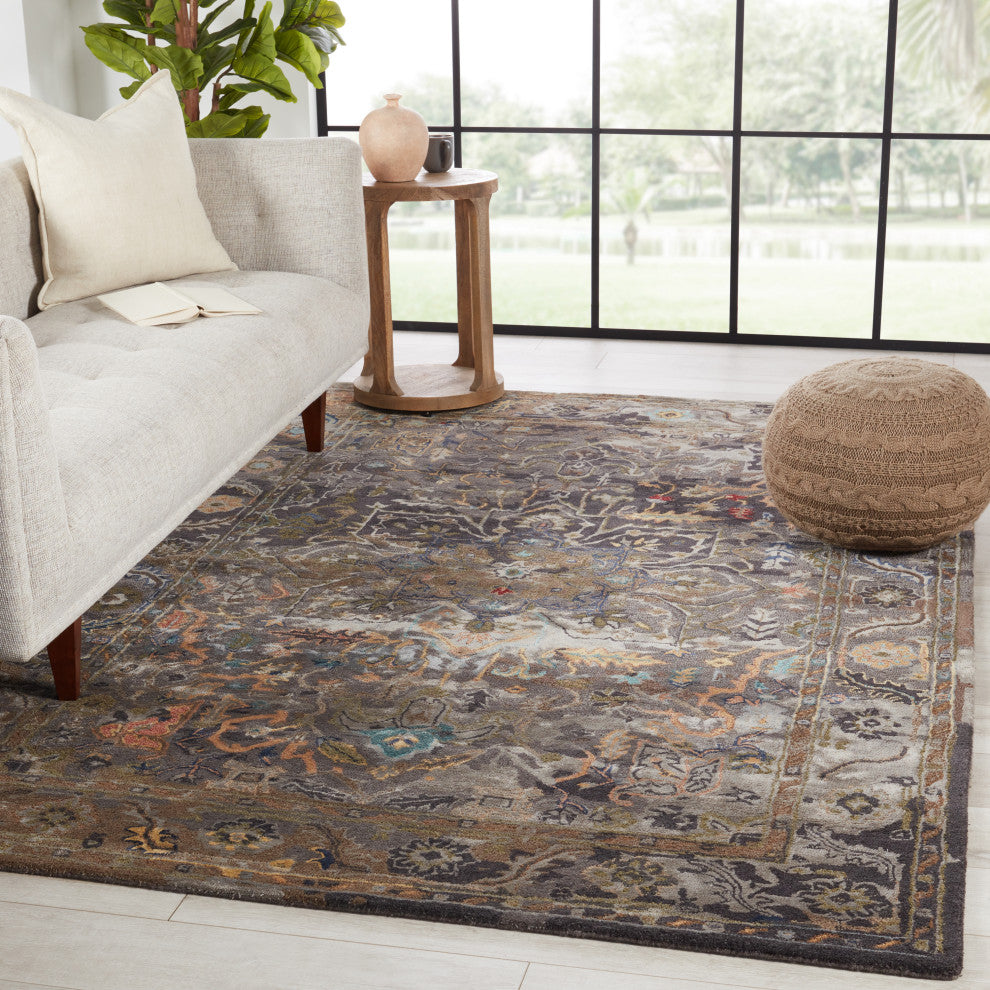 Cristobol Handmade Medallion Area Rug, Gray/Green, 10'x14'