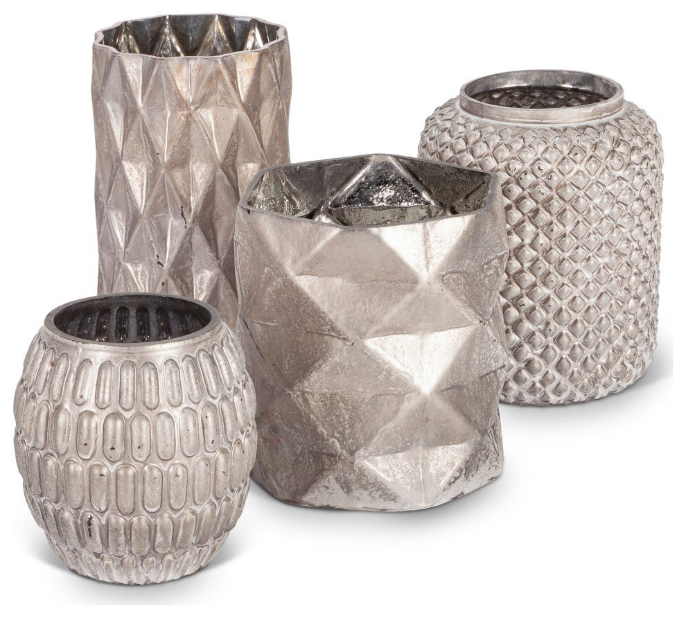 Set of 4, Pattern Cut Champagne Glass Vases, Various Sizes