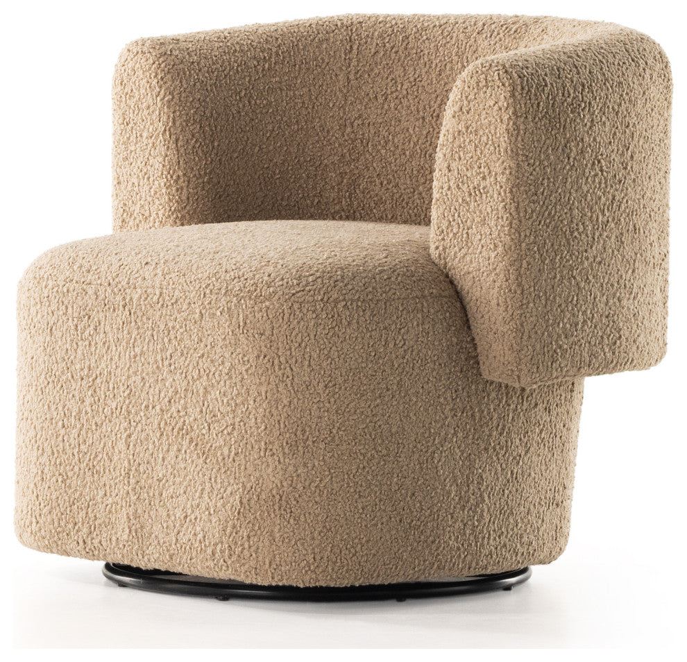 Tybalt Swivel Chair, Sheepskin Camel