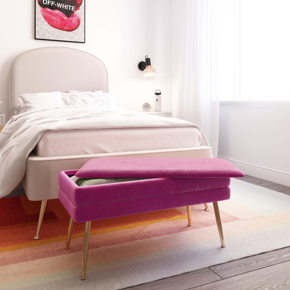 Ziva Plum Velvet Storage Bench - Plum