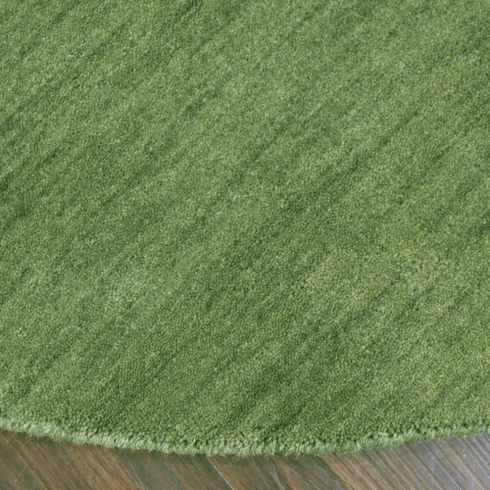 HAND KNOTTED LOOM WOOL ECO-FRIENDLY AREA RUGS-Round,Green,Solid Design