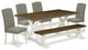 6-Piece Set Table and Color Small Bench and 4 Linen Fabric Chairs, Linen White