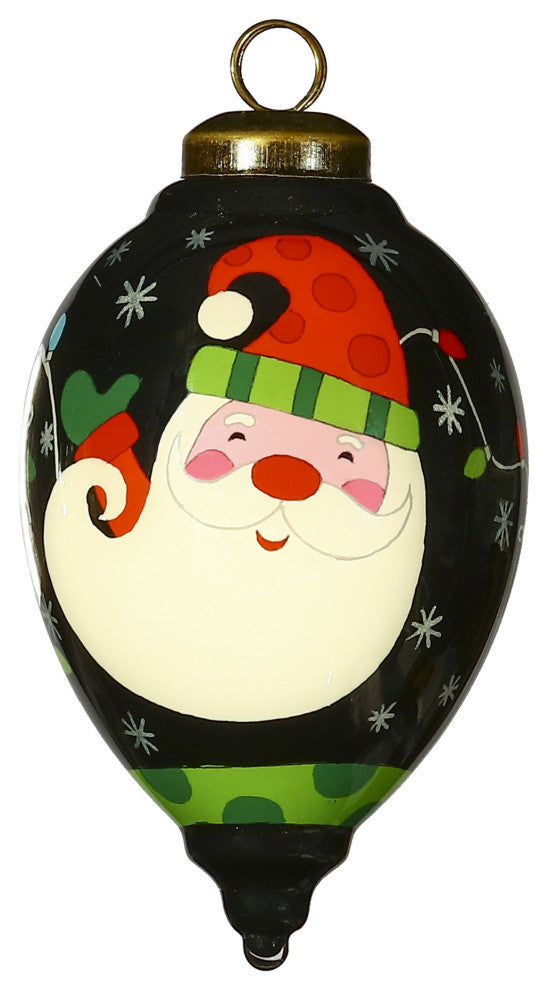 Santa in Holiday Lights Hand Painted Mouth Blown Glass Ornament
