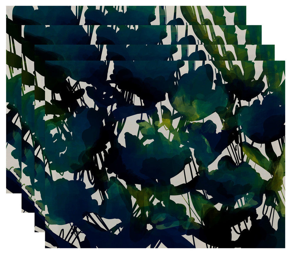 Abstract Floral Floral Print Placemat, Set of 4, Teal