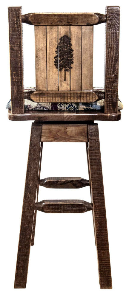 Homestead Collection 30" Upholstered Barstool With Back and Swivel, Pine Tree