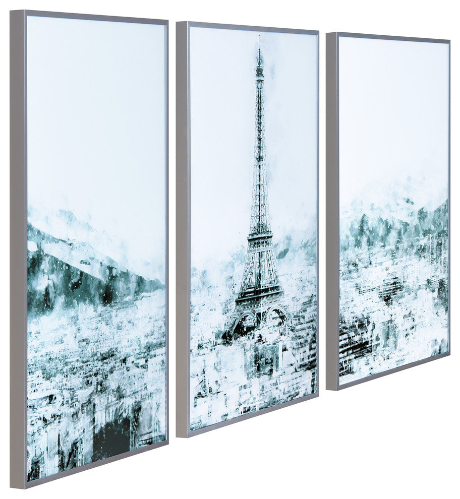 "Dame de Fer" Triptych Print Wall Art under Glass Anodized Aluminum Silver Frame