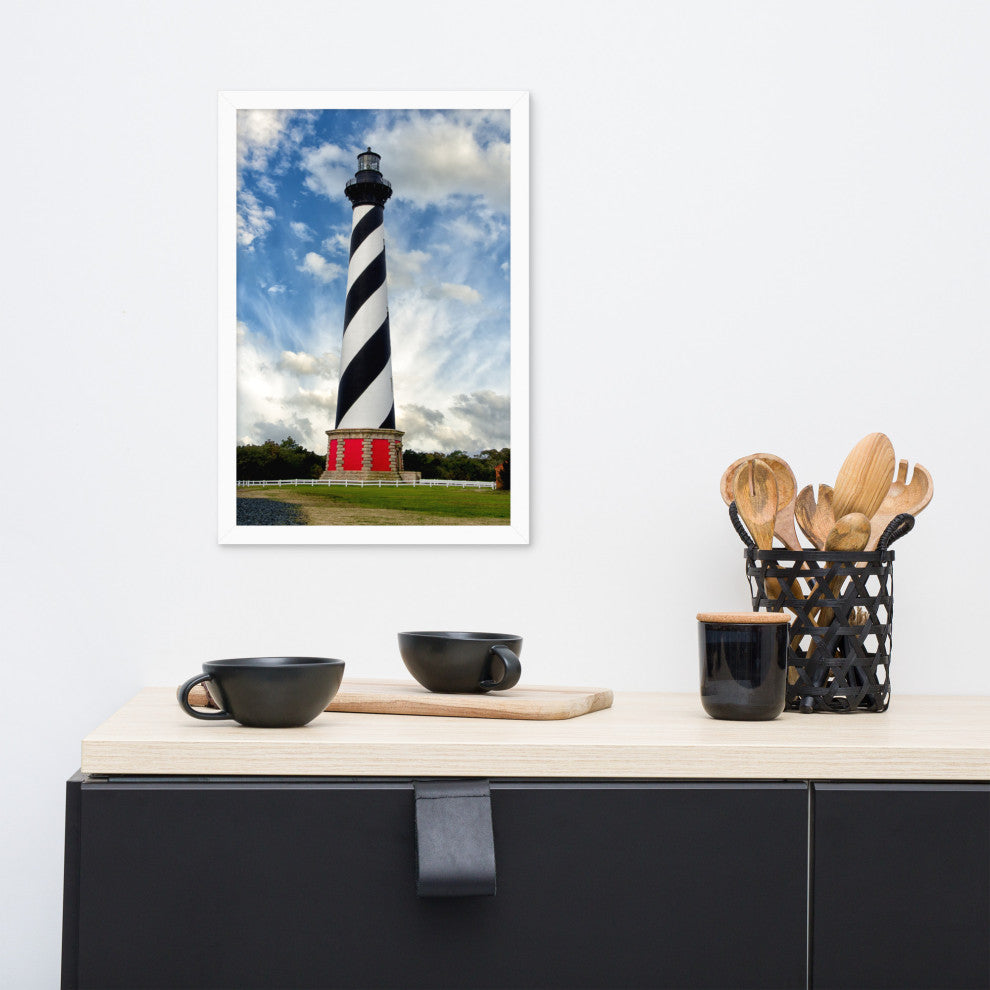 Cape Hatteras Lighthouse Coastal Landscape Framed Photo Paper Wall Art Prints, White, 12" X 18"
