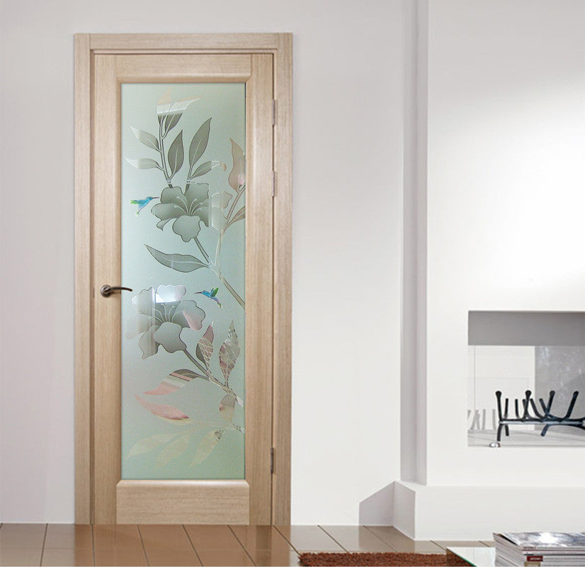 Interior Prehung Door or Interior Slab Door - Hibiscus Hummingbirds - Primed...
