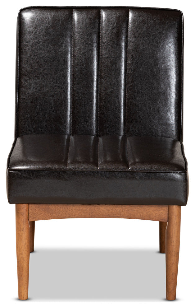 Daymond Modern Dark Brown Faux Leather Walnut Brown Finished Wood Dining Chair