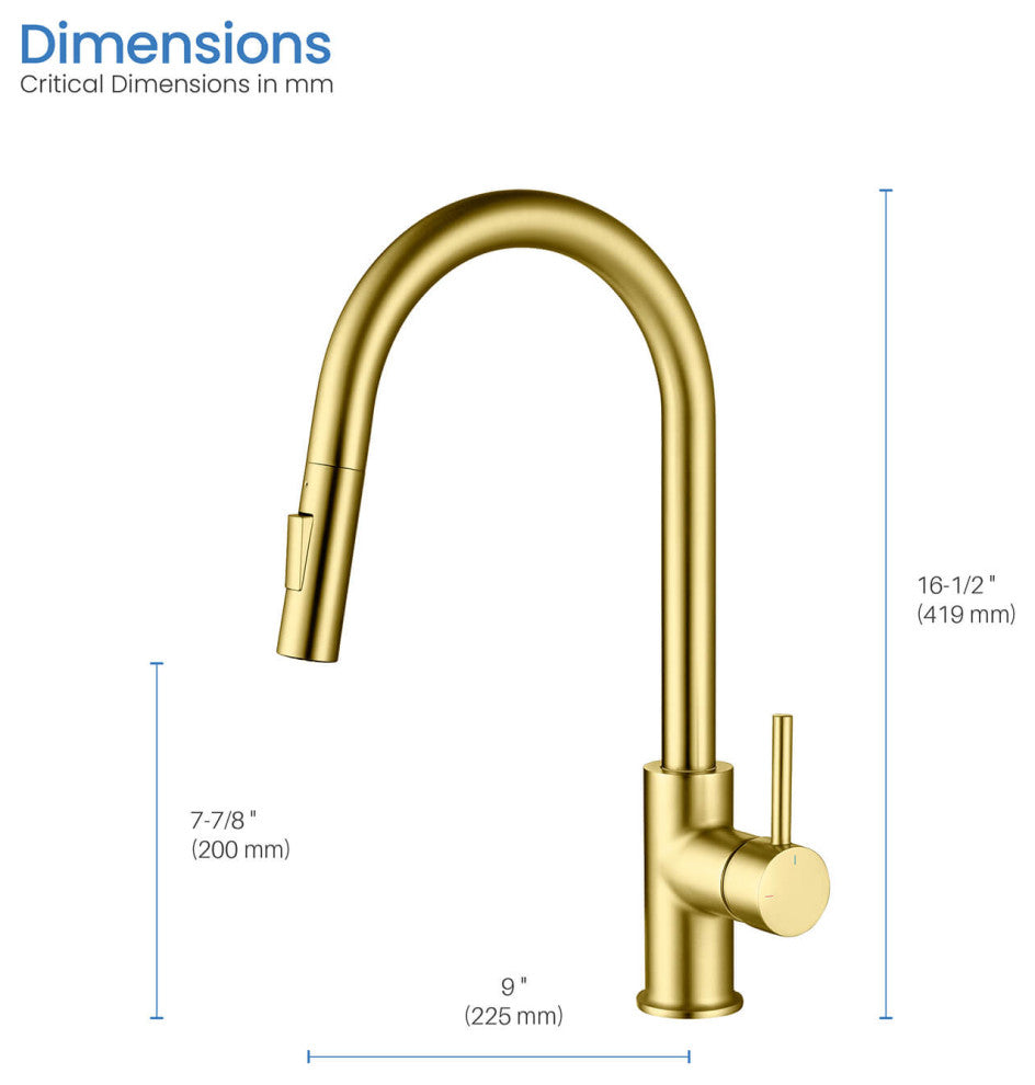 Circular Single Handle Pull Down Kitchen Faucet, Brushed Gold