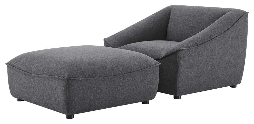 Armchair Accent Chair and Ottoman, Fabric, Dark Gray, Modern, Lounge