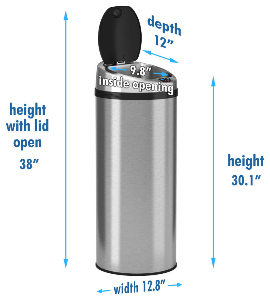 iTouchless 13 Gallon Round Sensor Trash Can with AbsorbX Odor Control System