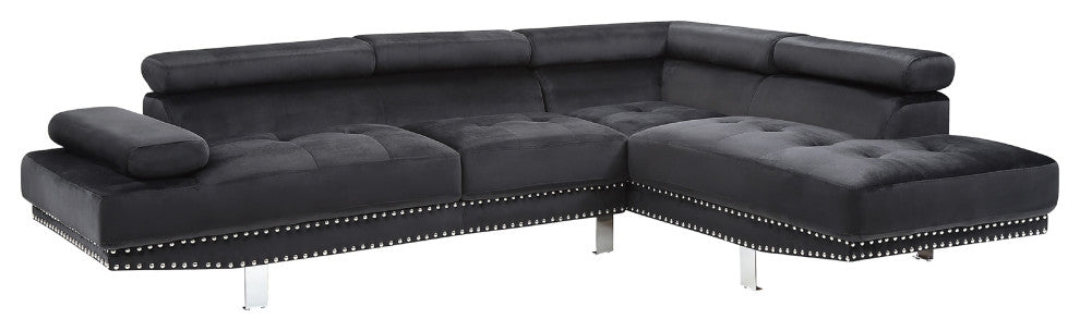 Derek 109" W 2 Piece Velvet L Shape Sectional Sofa, Black