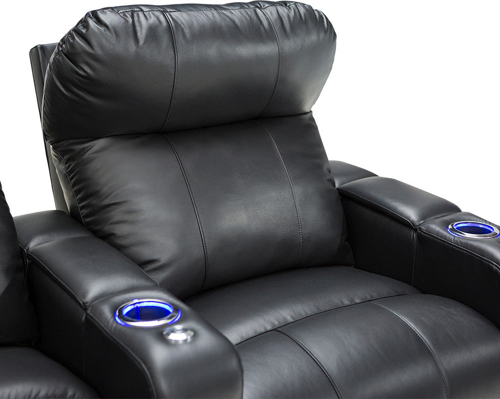Seatcraft Monterey Leather Home Theater Seating Power Recline, Black, Row of 2