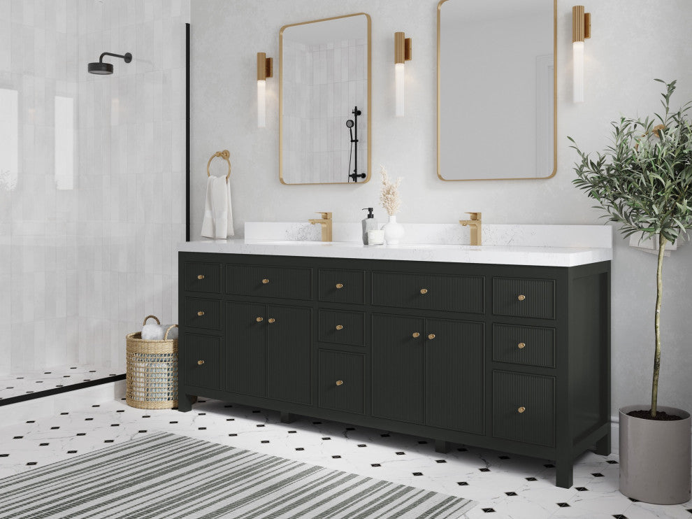 Sonoma 84" Double Sink Bath Vanity in Black Top, 2" Viola Gold