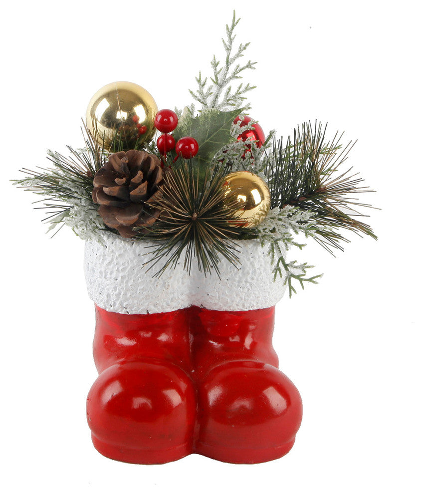 6" Xmas Arrangement, Cement Santa Boots, E Pack