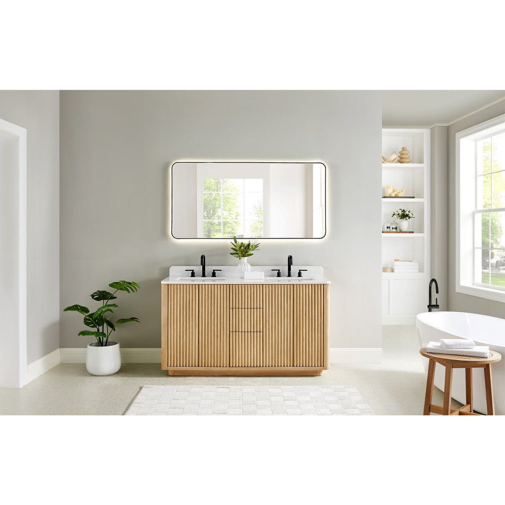 Clayton Bathroom Vanity, Washed Light Brown, 60", No Mirror