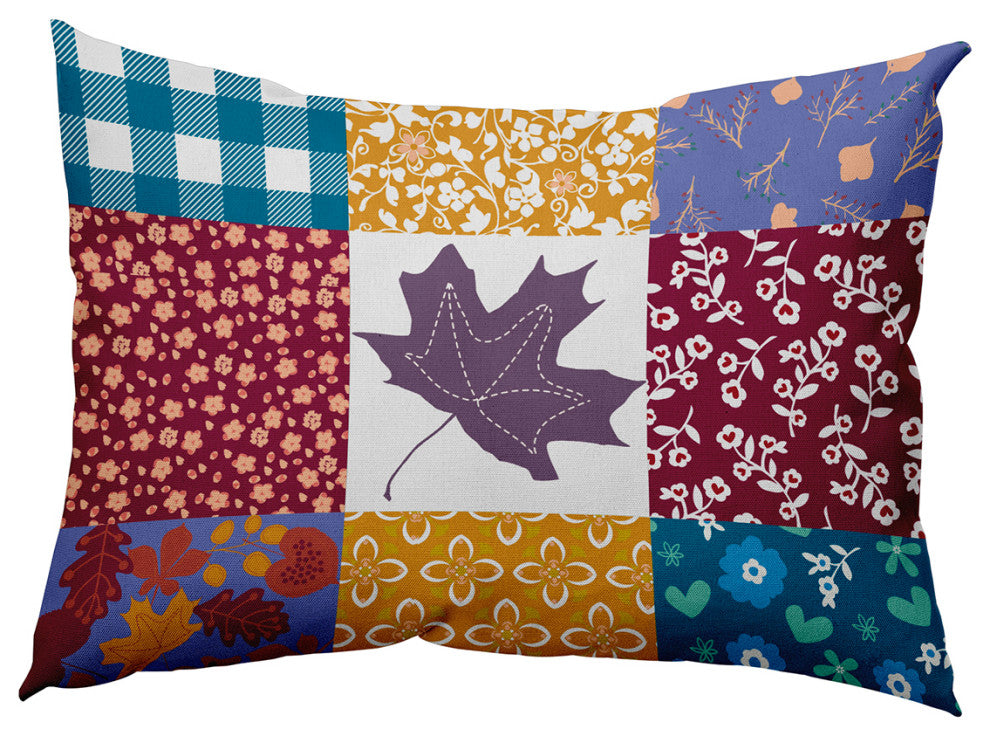 Printed Quilt Leaves Accent Pillow, Larkspur, 14"x20"