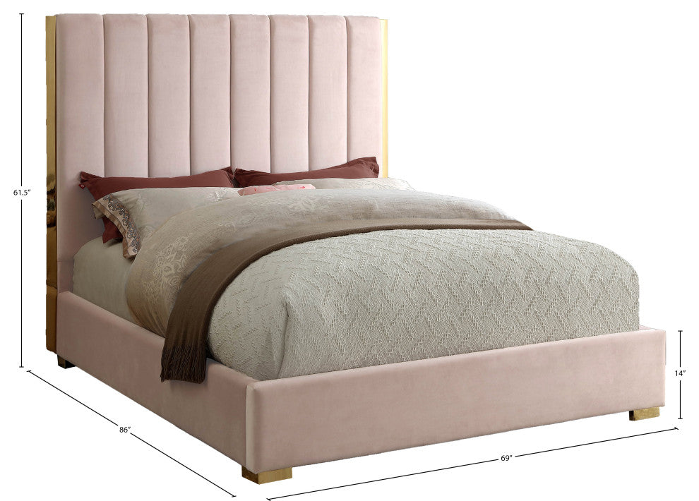 Becca Velvet Upholstered Bed, Pink, Queen