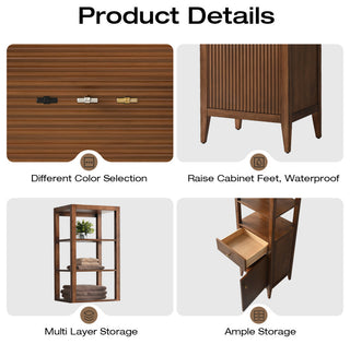 Vanity Art 21" Freestanding Linen Cabinet, Linear Walnut, Matte Black Handle