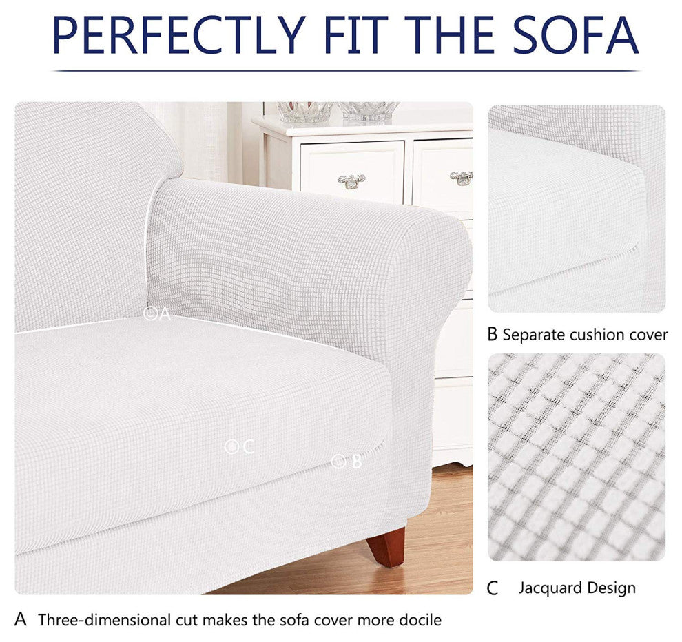 Subrtex 1-Piece Jacquard Stretch Armchair Loveseat Sofa slipcover, Off-White, Lo