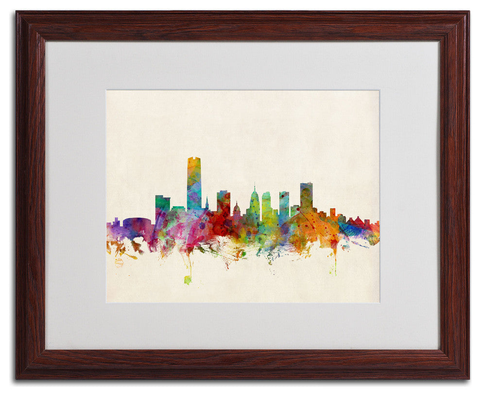 'Oklahoma City Skyline' Matted Framed Canvas Art by Michael Tompsett