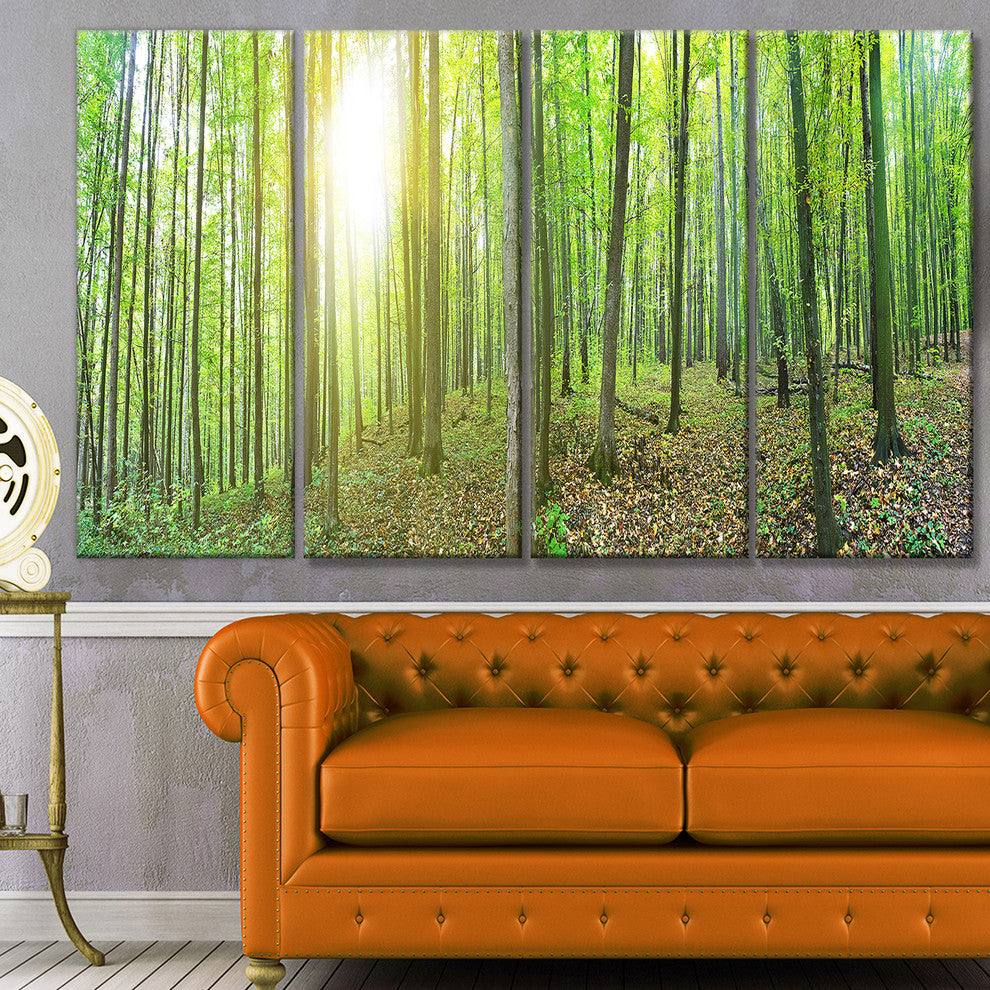 Thick Green Forest Panorama, Landscape Canvas Art Print, 48"x28", 4 Panels