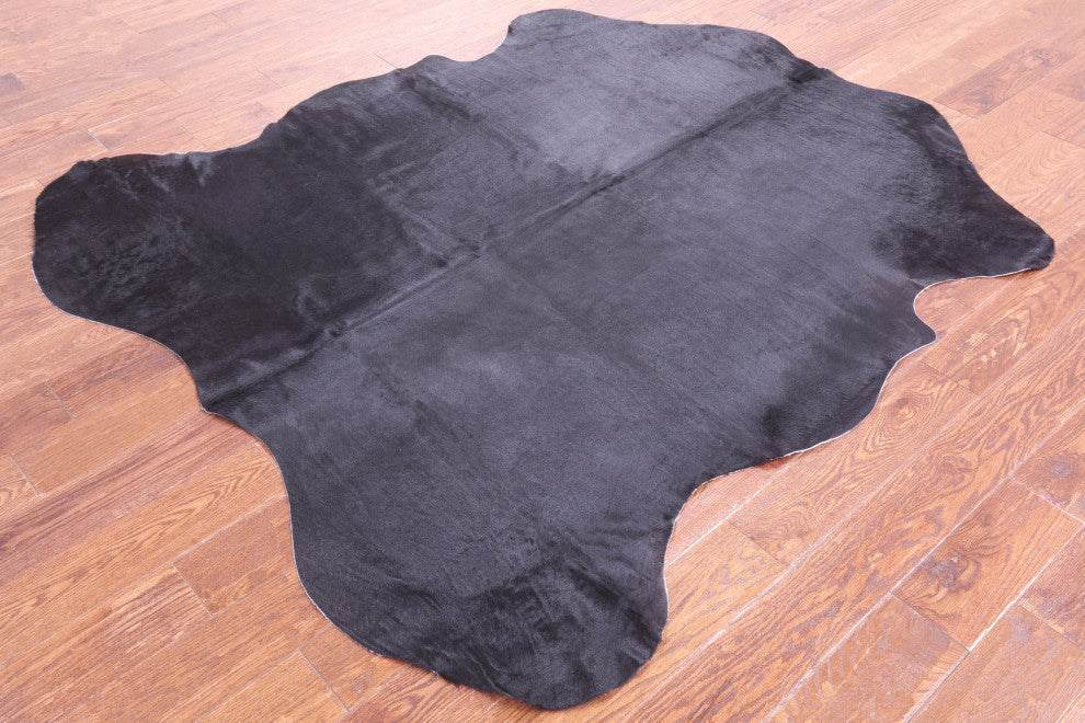 Black Natural Cowhide Rug 6' 6" X 5' 9" C1801
