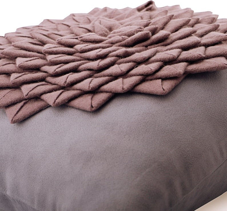 Origami Flower Lavender Purple Suede Wool 22"x22" Pillow Cover, Flowerbed