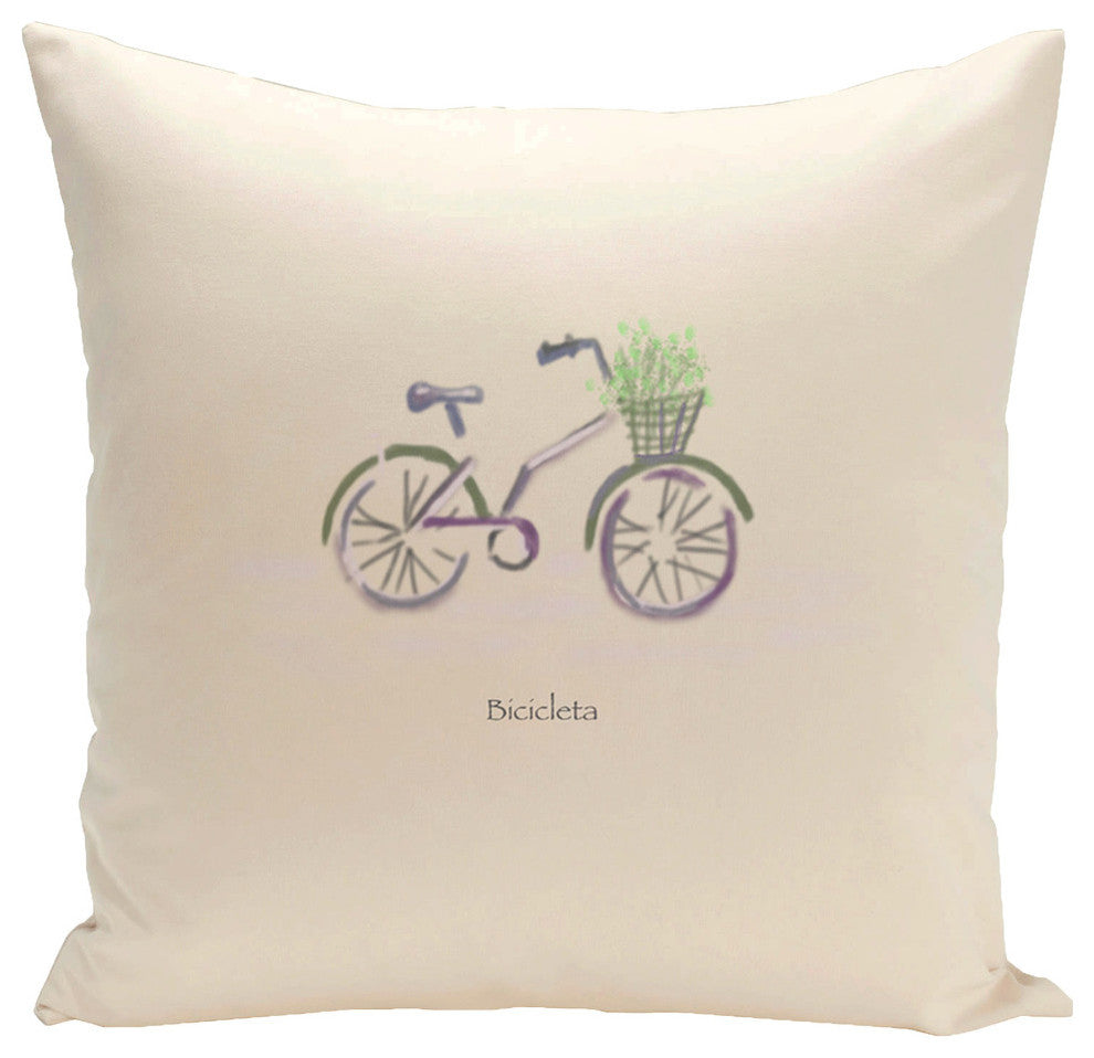 Polyester Decorative Pillow, Bicileta, Grey, Purple, Green, 20"x20"