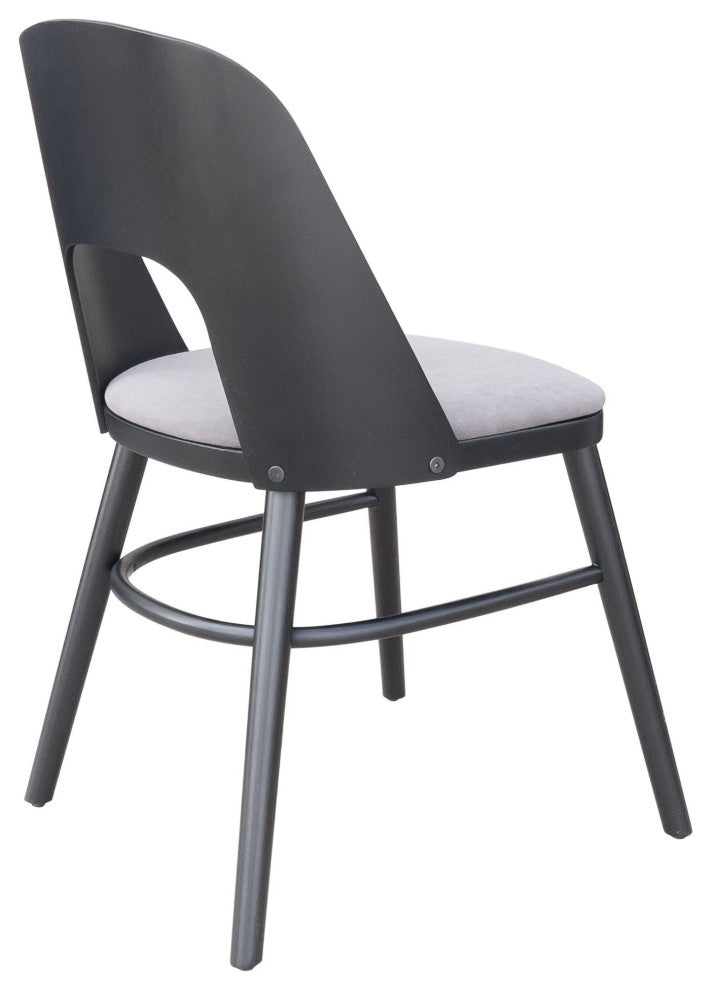 Dining Chair, Set of 2, Fabric, Wood, Gray, Black, Bar Kitchen Cafe Bistro